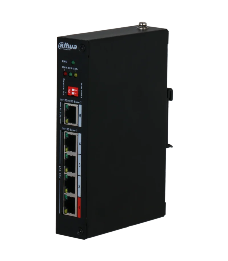 PFT1500 - Dahua 5-Port PoE Extender with 4-Port PoE Out and 1-Port PoE In