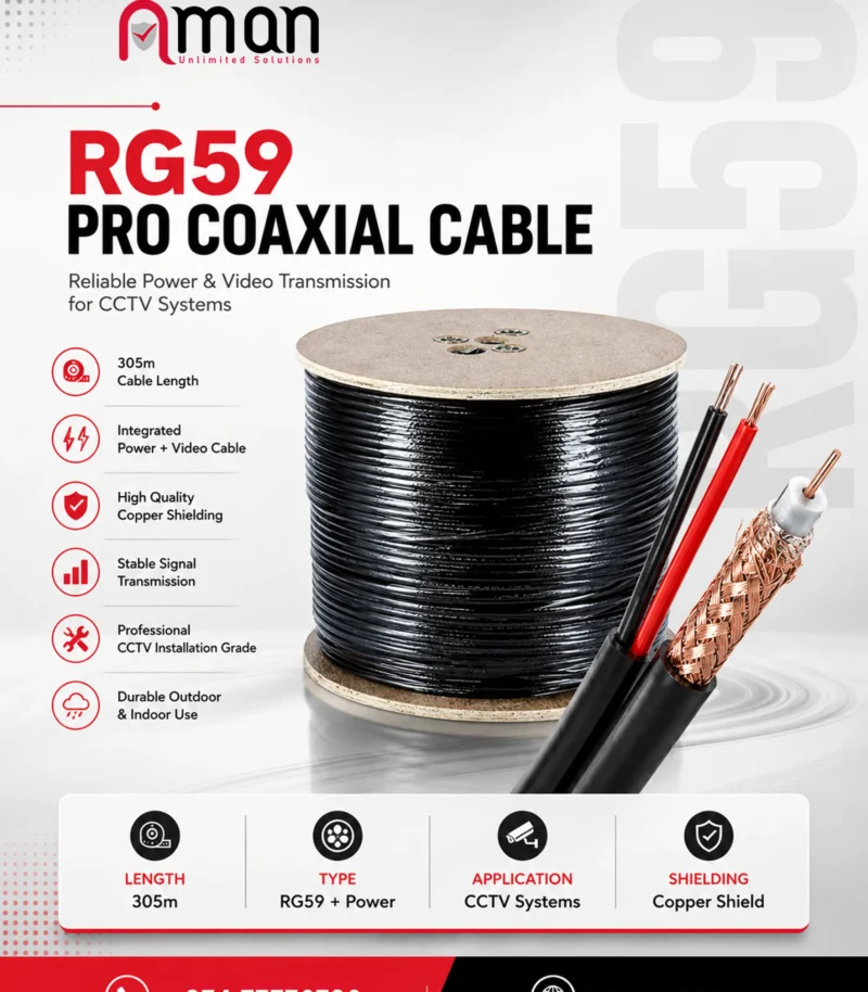 RG59 Pro Coaxial Cable with Power - 305m CCTV Installation Grade